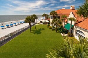 Oceanfront view of hotel and beach